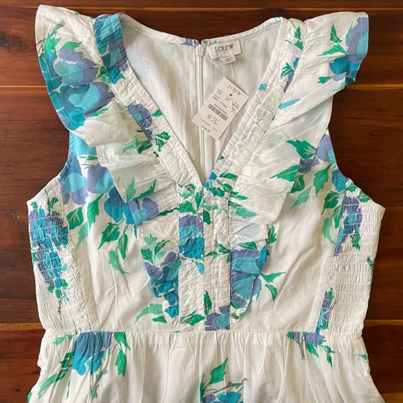 *NWT* J. Crew Printed V-Neck Smocked Midi Dress w/ Pockets, Tiered Swing Dress - Picture 7 of 14